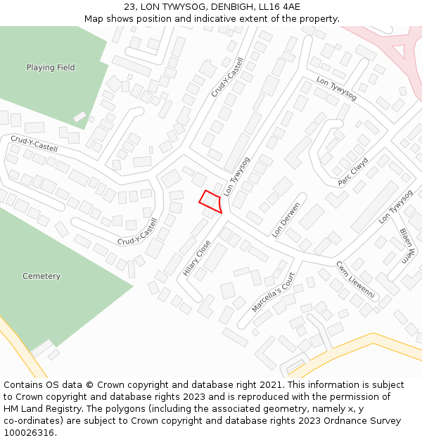 23, LON TYWYSOG, DENBIGH, LL16 4AE: Location map and indicative extent of plot