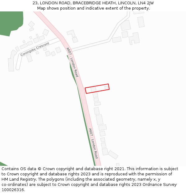 23, LONDON ROAD, BRACEBRIDGE HEATH, LINCOLN, LN4 2JW: Location map and indicative extent of plot