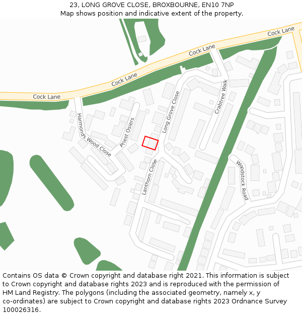 23, LONG GROVE CLOSE, BROXBOURNE, EN10 7NP: Location map and indicative extent of plot