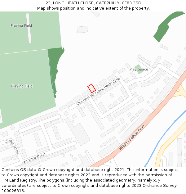 23, LONG HEATH CLOSE, CAERPHILLY, CF83 3SD: Location map and indicative extent of plot