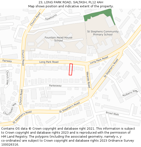 23, LONG PARK ROAD, SALTASH, PL12 4AH: Location map and indicative extent of plot