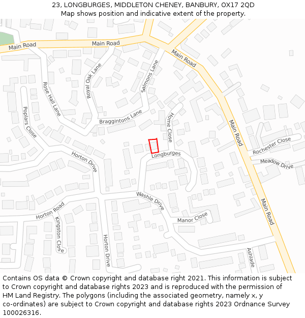 23, LONGBURGES, MIDDLETON CHENEY, BANBURY, OX17 2QD: Location map and indicative extent of plot