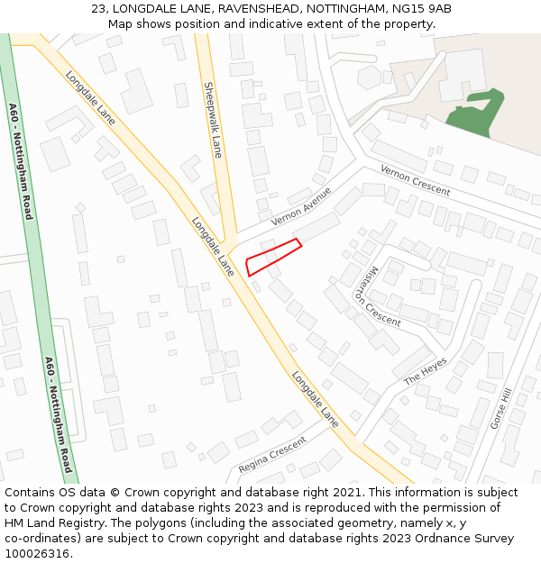 23, LONGDALE LANE, RAVENSHEAD, NOTTINGHAM, NG15 9AB: Location map and indicative extent of plot