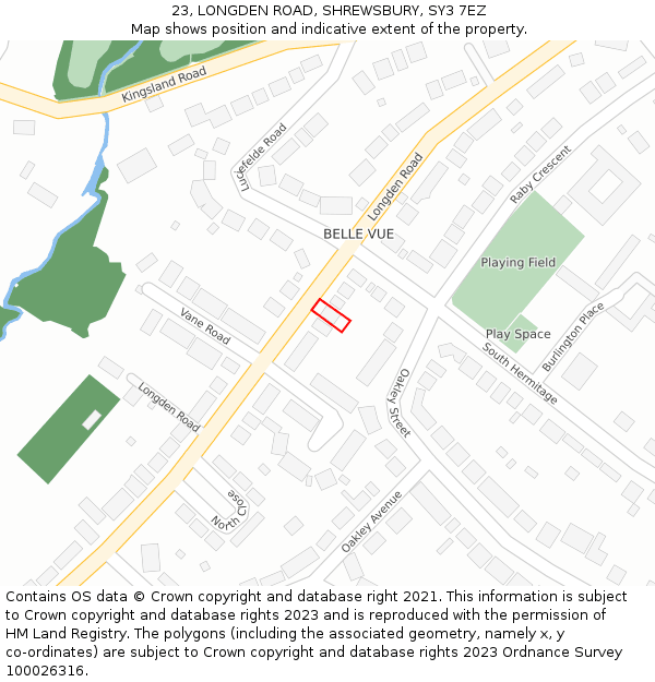 23, LONGDEN ROAD, SHREWSBURY, SY3 7EZ: Location map and indicative extent of plot