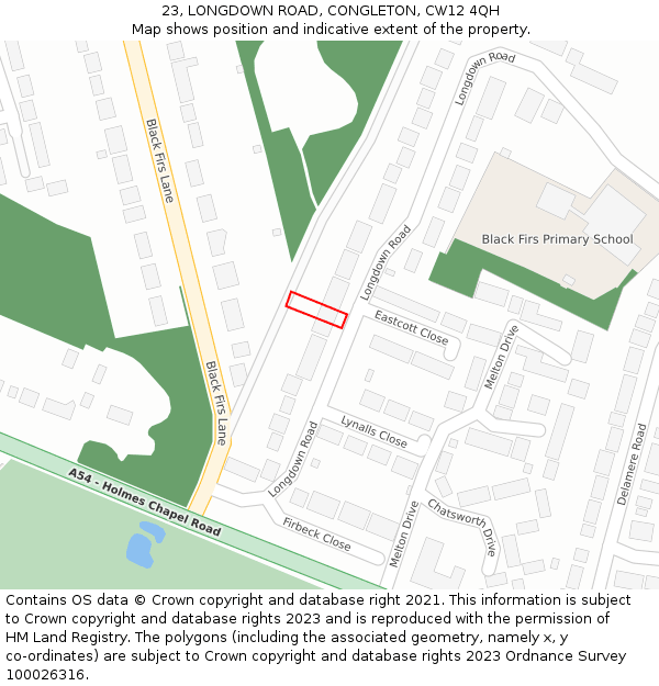 23, LONGDOWN ROAD, CONGLETON, CW12 4QH: Location map and indicative extent of plot