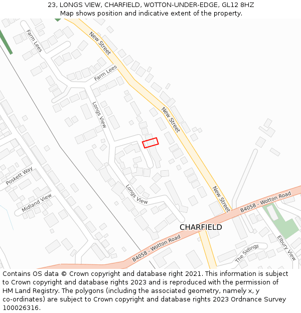 23, LONGS VIEW, CHARFIELD, WOTTON-UNDER-EDGE, GL12 8HZ: Location map and indicative extent of plot