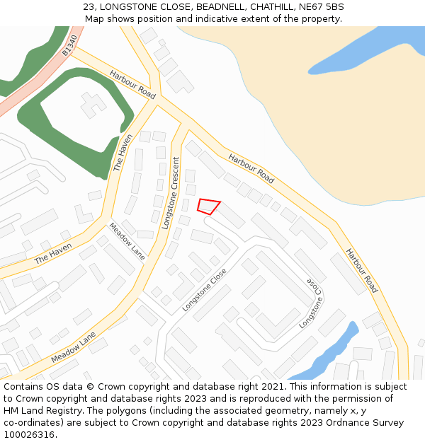 23, LONGSTONE CLOSE, BEADNELL, CHATHILL, NE67 5BS: Location map and indicative extent of plot