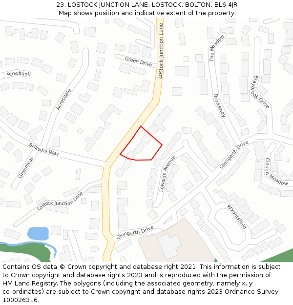 23, LOSTOCK JUNCTION LANE, LOSTOCK, BOLTON, BL6 4JR: Location map and indicative extent of plot