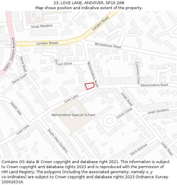 23, LOVE LANE, ANDOVER, SP10 2AB: Location map and indicative extent of plot