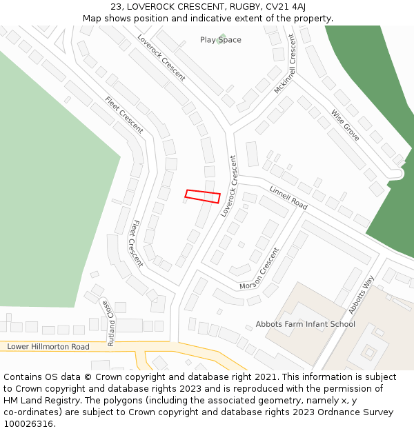 23, LOVEROCK CRESCENT, RUGBY, CV21 4AJ: Location map and indicative extent of plot