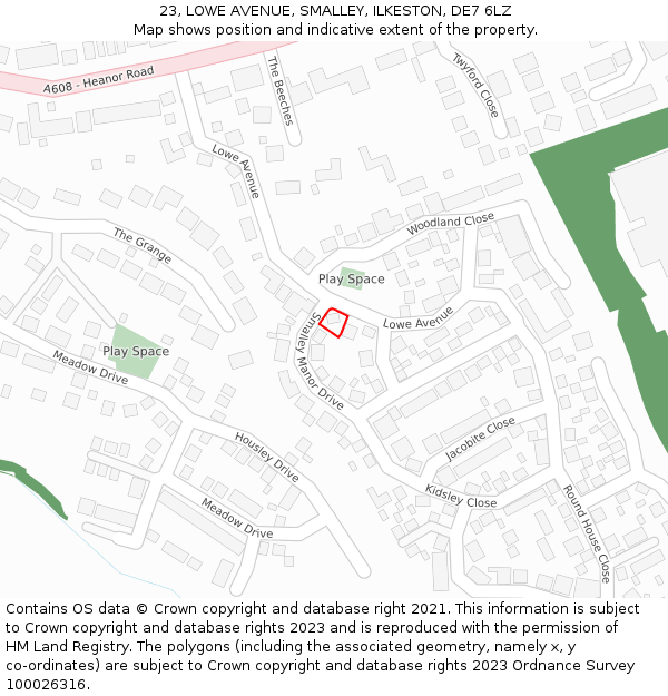 23, LOWE AVENUE, SMALLEY, ILKESTON, DE7 6LZ: Location map and indicative extent of plot