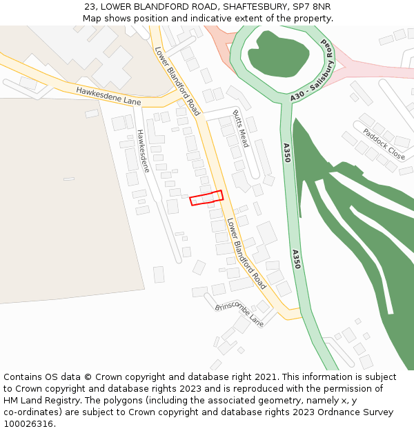 23, LOWER BLANDFORD ROAD, SHAFTESBURY, SP7 8NR: Location map and indicative extent of plot