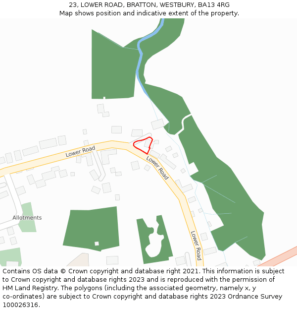 23, LOWER ROAD, BRATTON, WESTBURY, BA13 4RG: Location map and indicative extent of plot