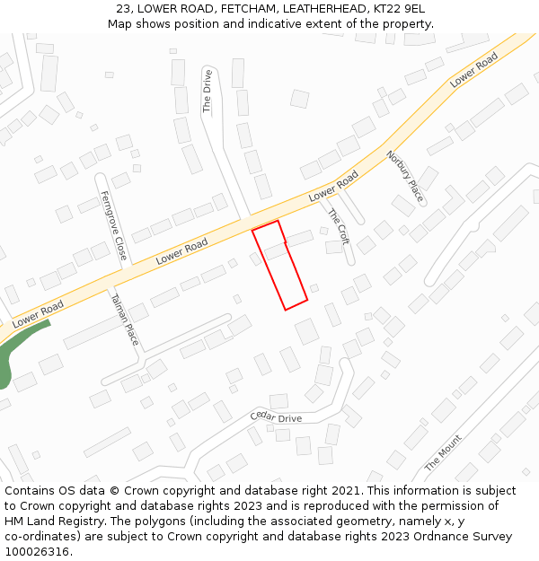 23, LOWER ROAD, FETCHAM, LEATHERHEAD, KT22 9EL: Location map and indicative extent of plot