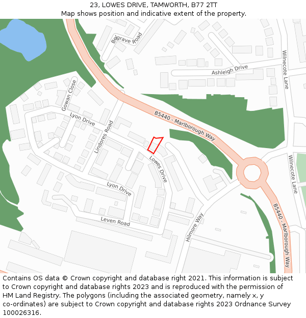 23, LOWES DRIVE, TAMWORTH, B77 2TT: Location map and indicative extent of plot