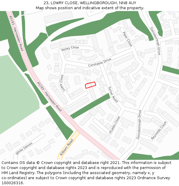 23, LOWRY CLOSE, WELLINGBOROUGH, NN8 4UY: Location map and indicative extent of plot