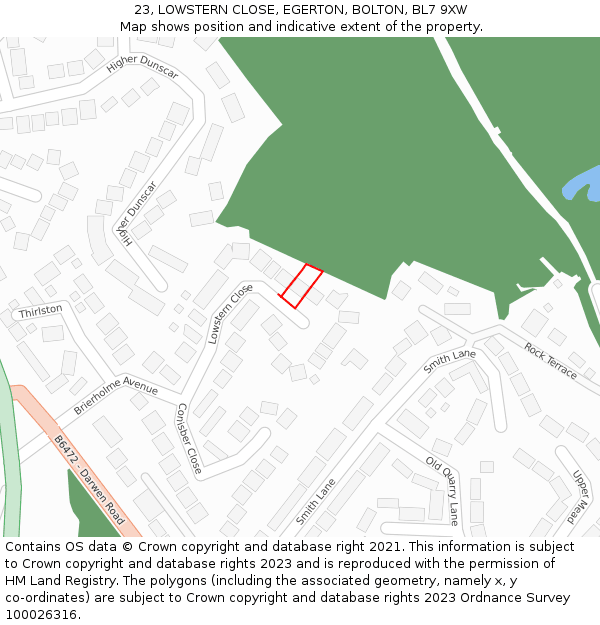 23, LOWSTERN CLOSE, EGERTON, BOLTON, BL7 9XW: Location map and indicative extent of plot