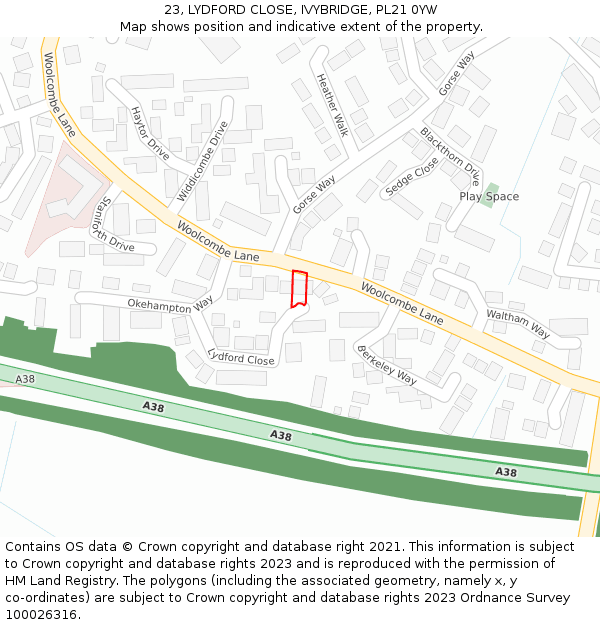 23, LYDFORD CLOSE, IVYBRIDGE, PL21 0YW: Location map and indicative extent of plot