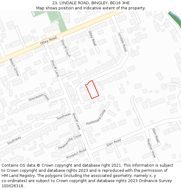 23, LYNDALE ROAD, BINGLEY, BD16 3HE: Location map and indicative extent of plot