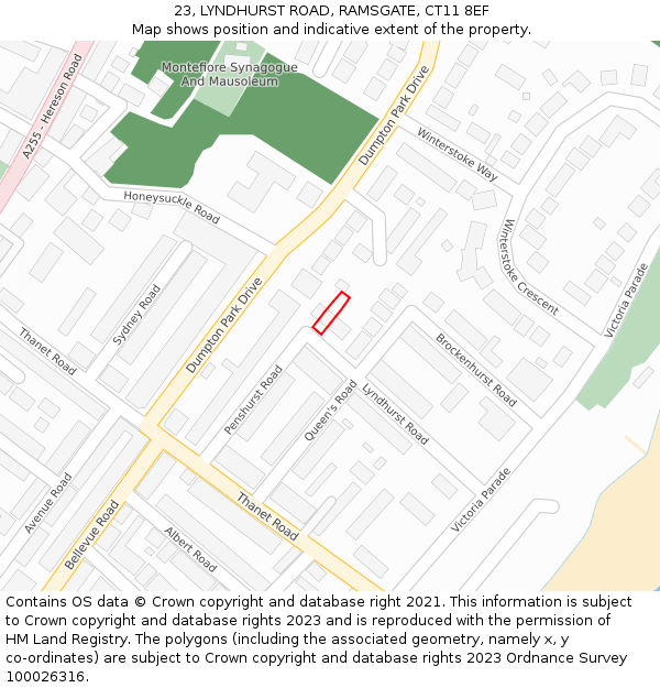 23, LYNDHURST ROAD, RAMSGATE, CT11 8EF: Location map and indicative extent of plot