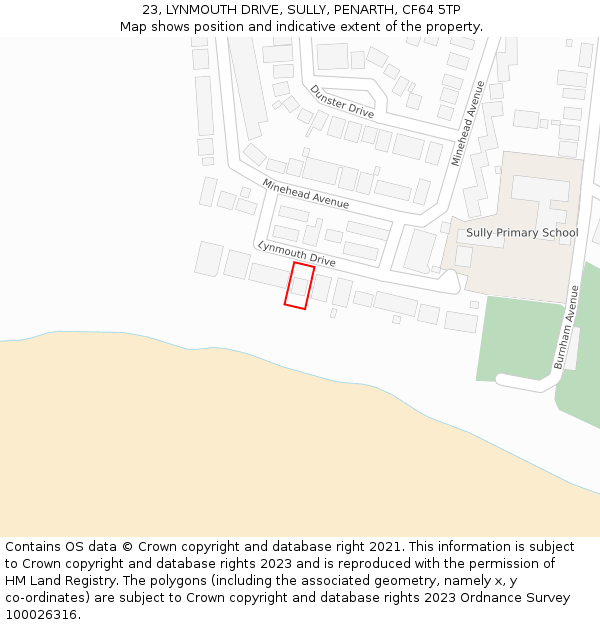 23, LYNMOUTH DRIVE, SULLY, PENARTH, CF64 5TP: Location map and indicative extent of plot