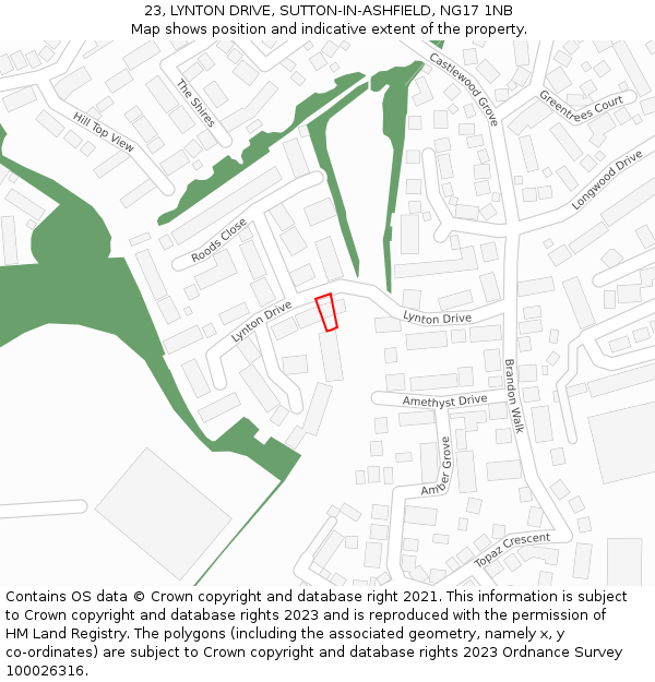 23, LYNTON DRIVE, SUTTON-IN-ASHFIELD, NG17 1NB: Location map and indicative extent of plot