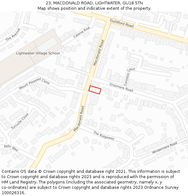 23, MACDONALD ROAD, LIGHTWATER, GU18 5TN: Location map and indicative extent of plot