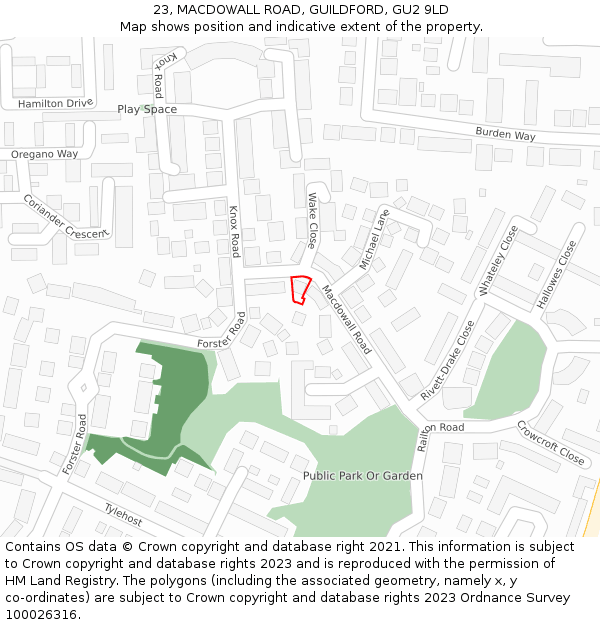 23, MACDOWALL ROAD, GUILDFORD, GU2 9LD: Location map and indicative extent of plot