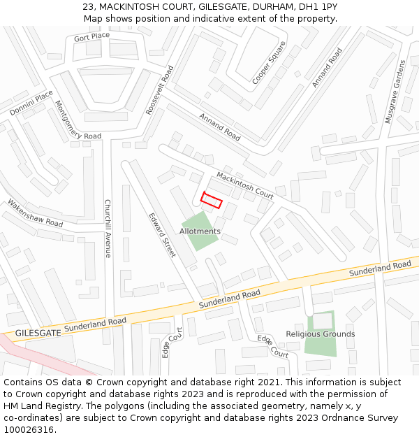 23, MACKINTOSH COURT, GILESGATE, DURHAM, DH1 1PY: Location map and indicative extent of plot