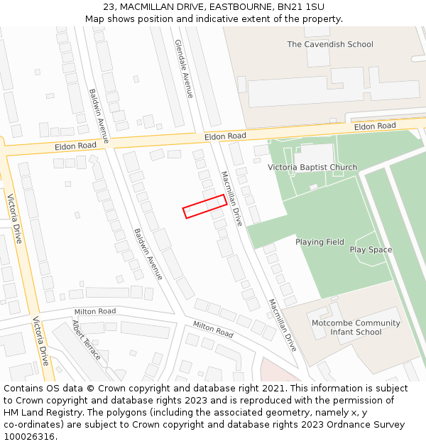 23, MACMILLAN DRIVE, EASTBOURNE, BN21 1SU: Location map and indicative extent of plot