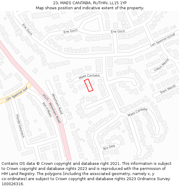 23, MAES CANTABA, RUTHIN, LL15 1YP: Location map and indicative extent of plot