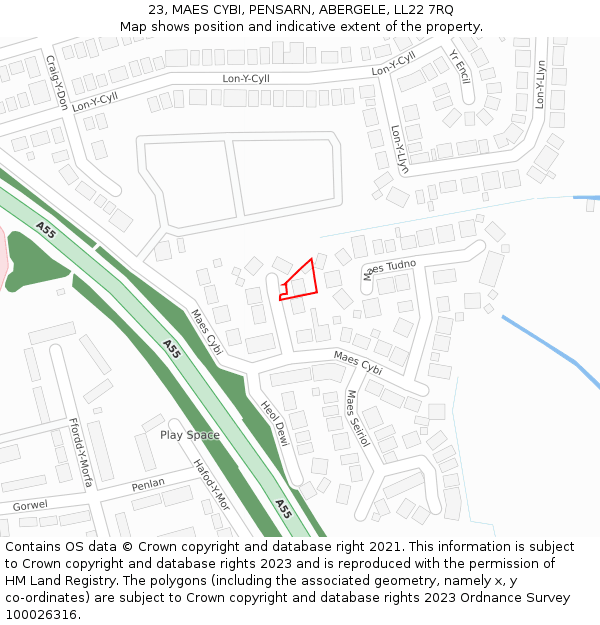 23, MAES CYBI, PENSARN, ABERGELE, LL22 7RQ: Location map and indicative extent of plot