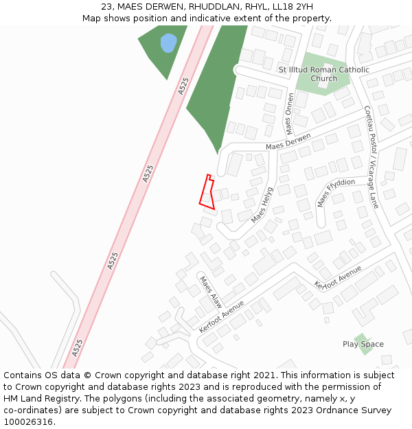 23, MAES DERWEN, RHUDDLAN, RHYL, LL18 2YH: Location map and indicative extent of plot
