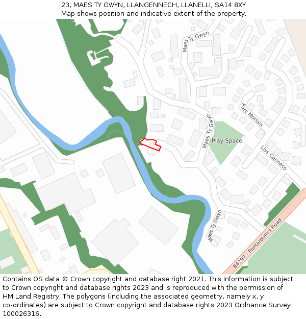 23, MAES TY GWYN, LLANGENNECH, LLANELLI, SA14 8XY: Location map and indicative extent of plot