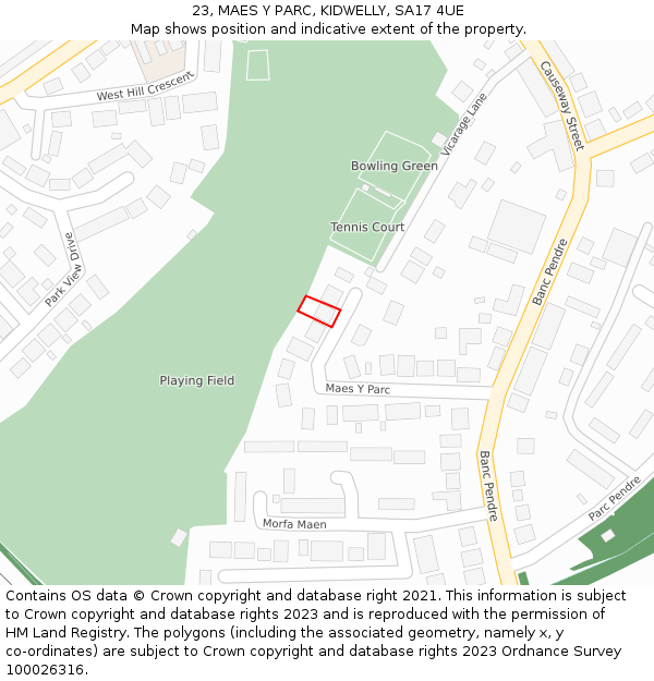 23, MAES Y PARC, KIDWELLY, SA17 4UE: Location map and indicative extent of plot