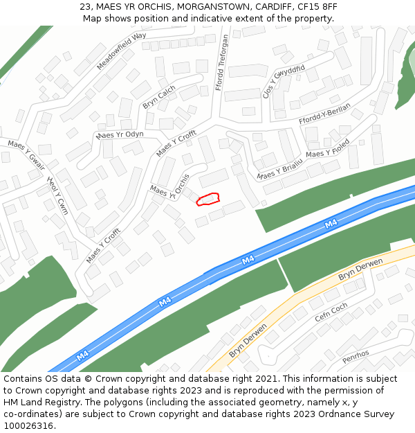 23, MAES YR ORCHIS, MORGANSTOWN, CARDIFF, CF15 8FF: Location map and indicative extent of plot