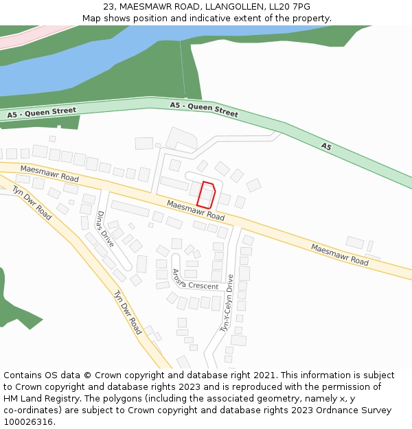 23, MAESMAWR ROAD, LLANGOLLEN, LL20 7PG: Location map and indicative extent of plot