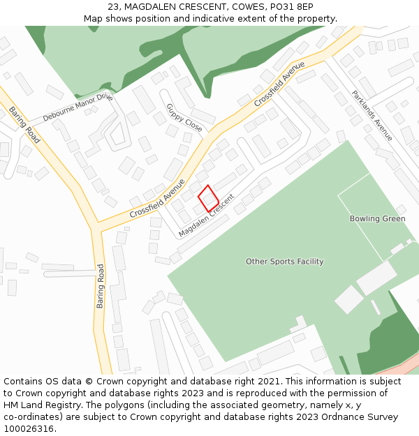 23, MAGDALEN CRESCENT, COWES, PO31 8EP: Location map and indicative extent of plot