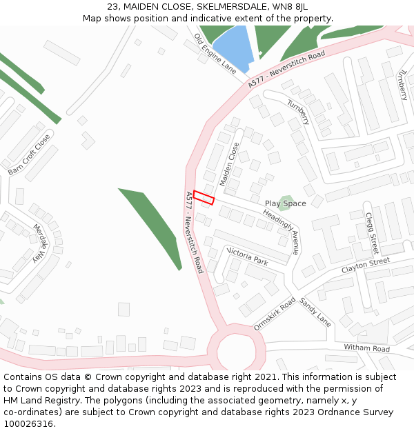 23, MAIDEN CLOSE, SKELMERSDALE, WN8 8JL: Location map and indicative extent of plot