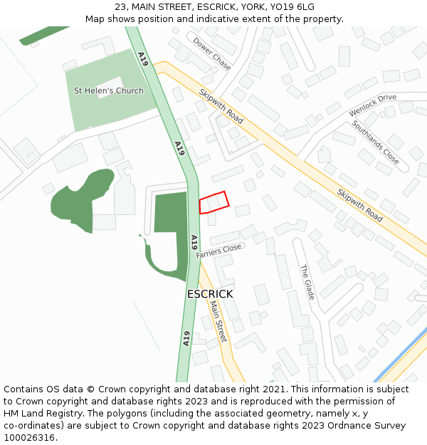 23, MAIN STREET, ESCRICK, YORK, YO19 6LG: Location map and indicative extent of plot