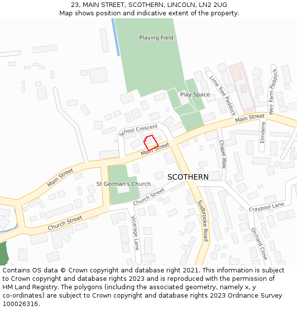 23, MAIN STREET, SCOTHERN, LINCOLN, LN2 2UG: Location map and indicative extent of plot