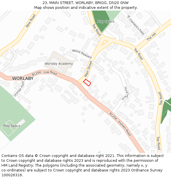 23, MAIN STREET, WORLABY, BRIGG, DN20 0NW: Location map and indicative extent of plot