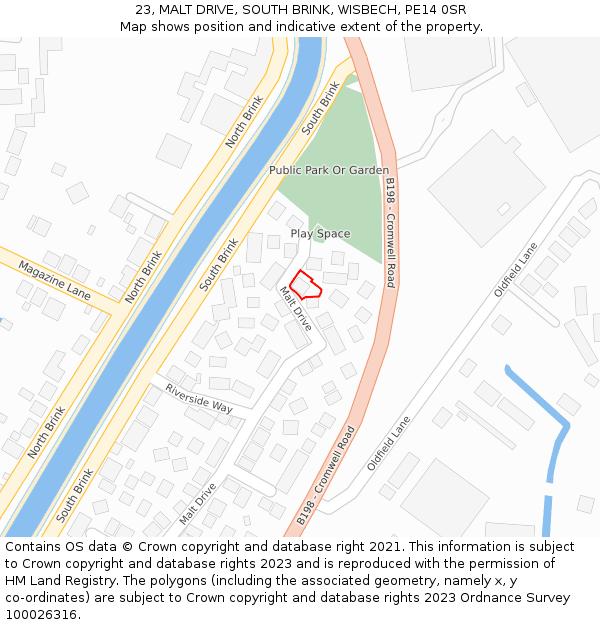 23, MALT DRIVE, SOUTH BRINK, WISBECH, PE14 0SR: Location map and indicative extent of plot