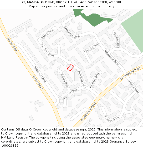 23, MANDALAY DRIVE, BROCKHILL VILLAGE, WORCESTER, WR5 2PL: Location map and indicative extent of plot