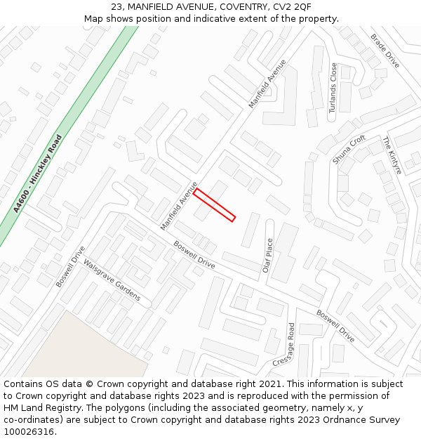 23, MANFIELD AVENUE, COVENTRY, CV2 2QF: Location map and indicative extent of plot