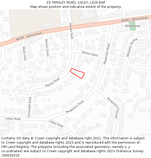 23, MANLEY ROAD, ILKLEY, LS29 8QP: Location map and indicative extent of plot