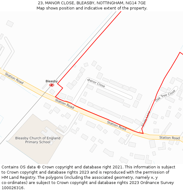 23, MANOR CLOSE, BLEASBY, NOTTINGHAM, NG14 7GE: Location map and indicative extent of plot