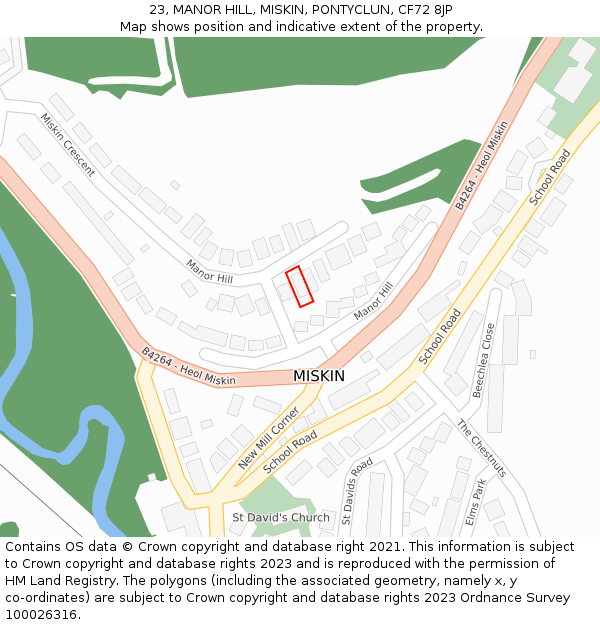 23, MANOR HILL, MISKIN, PONTYCLUN, CF72 8JP: Location map and indicative extent of plot