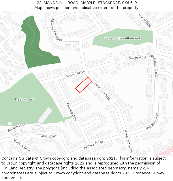 23, MANOR HILL ROAD, MARPLE, STOCKPORT, SK6 6LP: Location map and indicative extent of plot