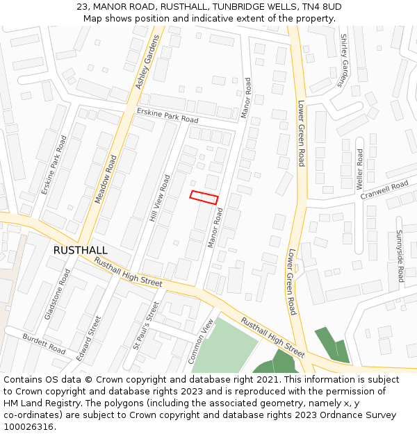 23, MANOR ROAD, RUSTHALL, TUNBRIDGE WELLS, TN4 8UD: Location map and indicative extent of plot